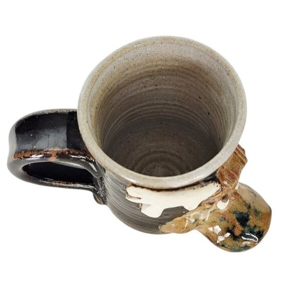 Vintage 80s Stoneware Studio Art Pottery 3D Moose Coffee Mug Cup Signed - Picture 4 of 9